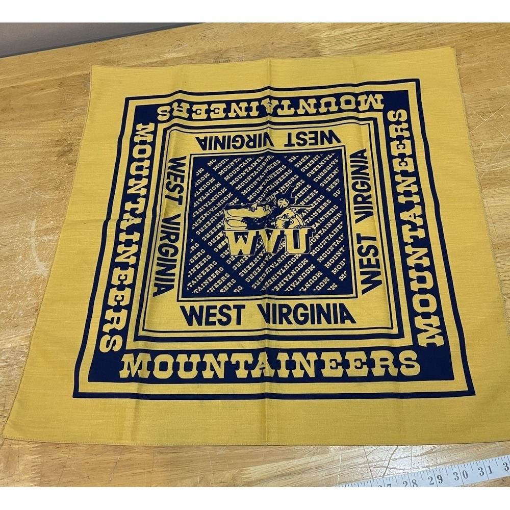 Vtg WVU Mountaineers Bandana Scarf West Virginia Blue Gold Spell Out 22x21"
